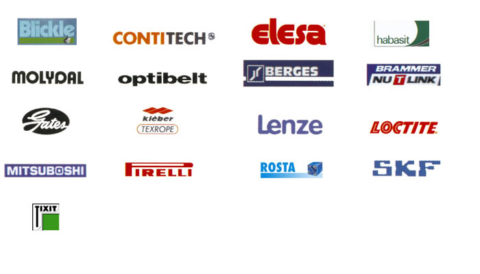 balata,bando,bergers,continental,elesa,gates,habasit,leder,lenze,magadyne,mitsuboshi,molydal,nutlink,optibelt,paulstra,pirelli,dayco,texrope,hutchinson,roflex,